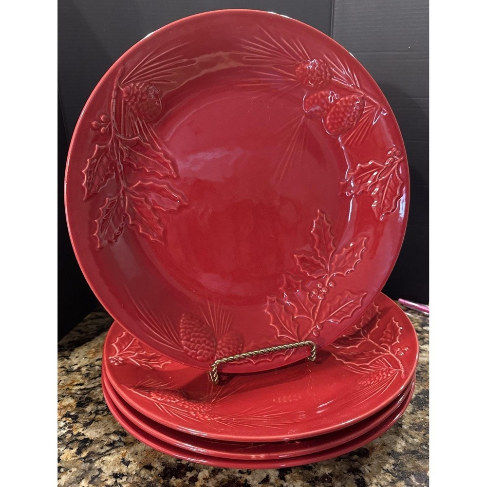 Lenox Rustic Berry Red Dinner Plates Plate Set Of 4 Christmas Holiday Holly 11"